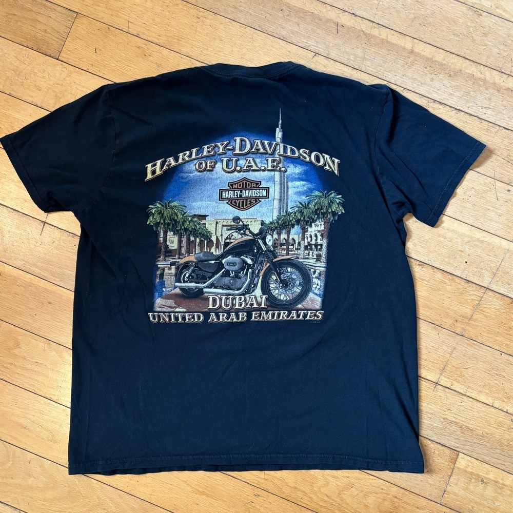 2008 Harley Davidson Dubai UAE Dealer Tee Shirt Large Eagle Bar Shield Faded